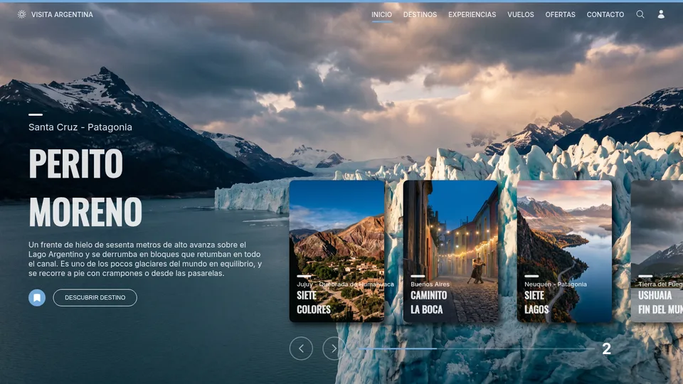 Captura de la demo Visita Argentina: Oficina de turismo. Carrusel automatico de seis destinos a pantalla completa.